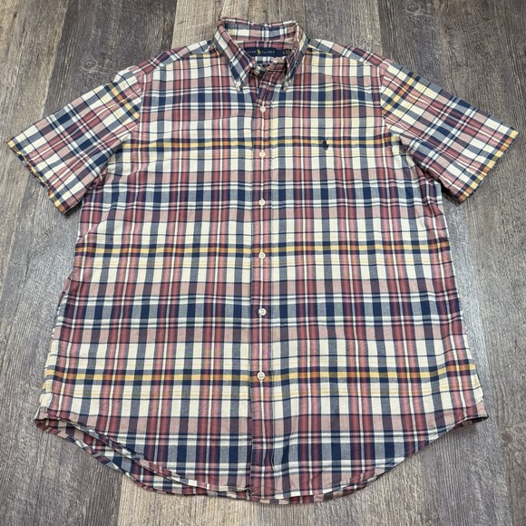 Polo Ralph Lauren Shirt Men's X-Large XL Red Plaid Short Sleeve Button Down Pony - Picture 2 of 12